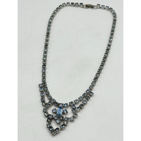 Vintage blue glass rhinestone collar necklace - Picture 4 of 6